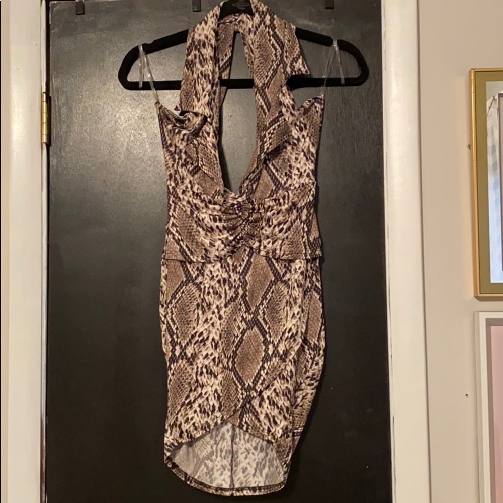 Snakeskin mini dress tulip skirt